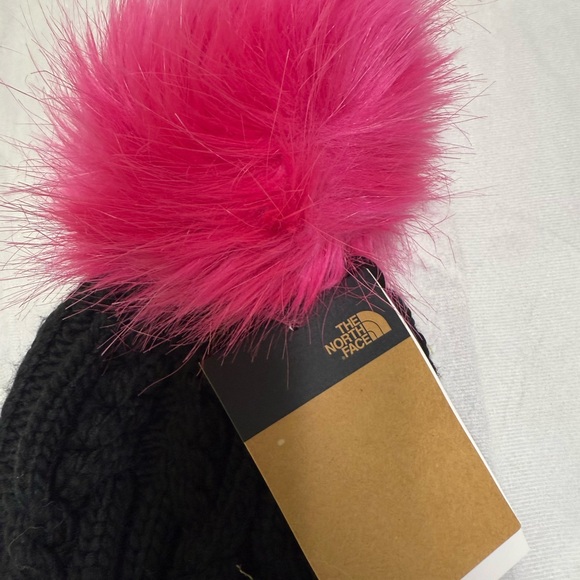 The North Face Black Beanie with Pink Pom - Picture 3 of 3